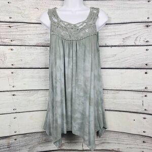Knox Rose Sage Green Lace Trim Tank Top Medium